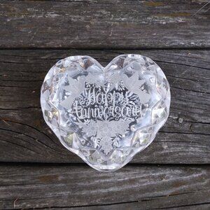 Vintage Crystal Glass Anniversary Heart Trinket Dish with Lid Gift